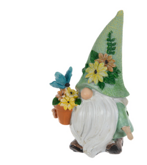 Hobby Lobby Spring Easter Green Gnome with Butterfly and Flowers Figurine New