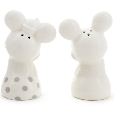 Hallmark Valentine Disney Mickey Minnie White Silver Salt and Pepper Shakers New