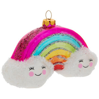 Robert Stanley Rainbow & Smiling Clouds Glass Christmas Ornament New with Tag