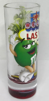 M&M's World Welcome to Fabulous Las Vegas Sign Green Red Tall Shot Glass New