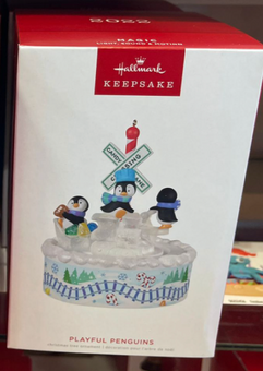 Hallmark 2022 Playful Penguins on Train Musical Christmas Ornament New With Box