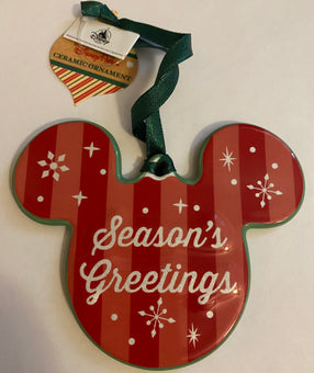 Disney Parks Mickey Merry and Bright Disc Ceramic Christmas Ornament New W Tags