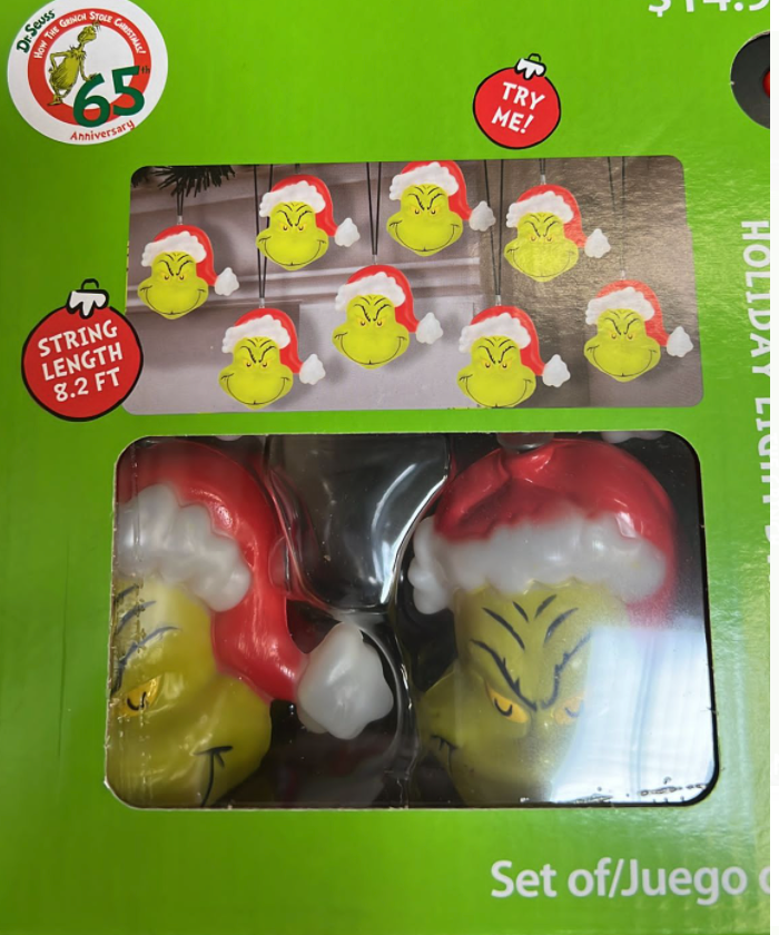 Holiday Time Christmas Grinch Santa Face Light String New With Box