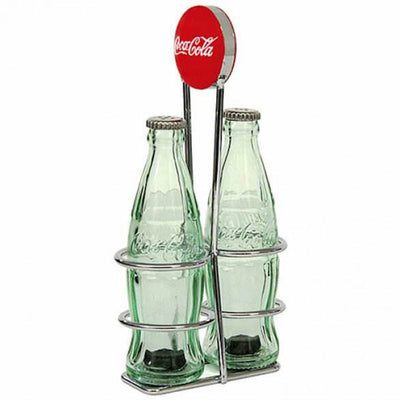 Authentic Coca Cola Coke Salt and Pepper Mini Bottle Set with Rack New