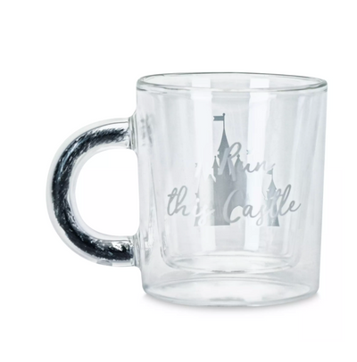 Disney Parks Princess Cinderella I Run This Castle Glass Mug with Glitter New
