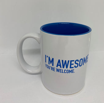 M&M's World Blue Silhouette I'm Awesome You're Welcome Coffee Mug New