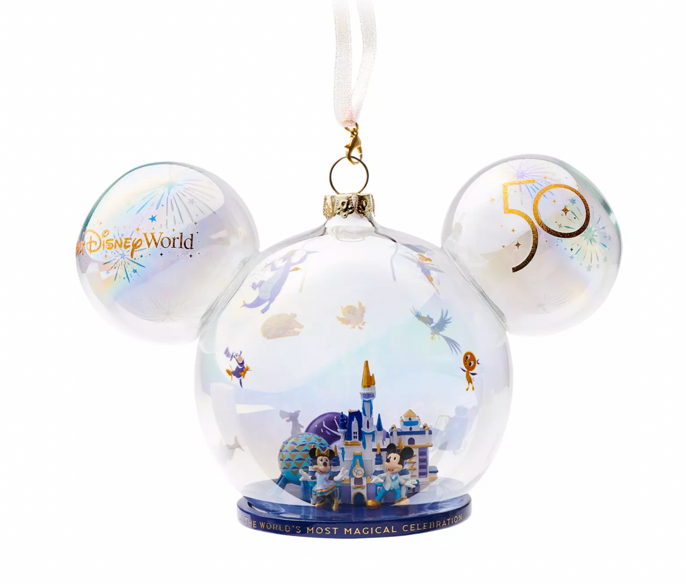 Disney Parks 50th Anniversary Walt Disney World Icon Glass Globe Ornament New