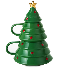 Hallmark Holiday Christmas Tree Stacking Mugs Set of 2 New with Tag