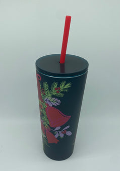 Starbucks Holiday Christmas 2021 Dark Green Poinsettia Metal Tumbler 16oz New