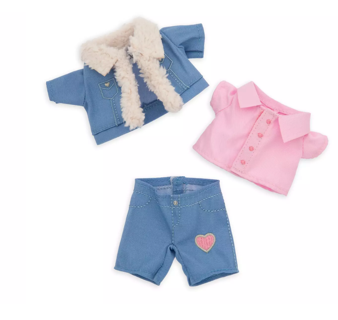 Disney NuiMOs Outfit Valentine's Day Sherpa Lined Heart Denim Jacket Jeans New