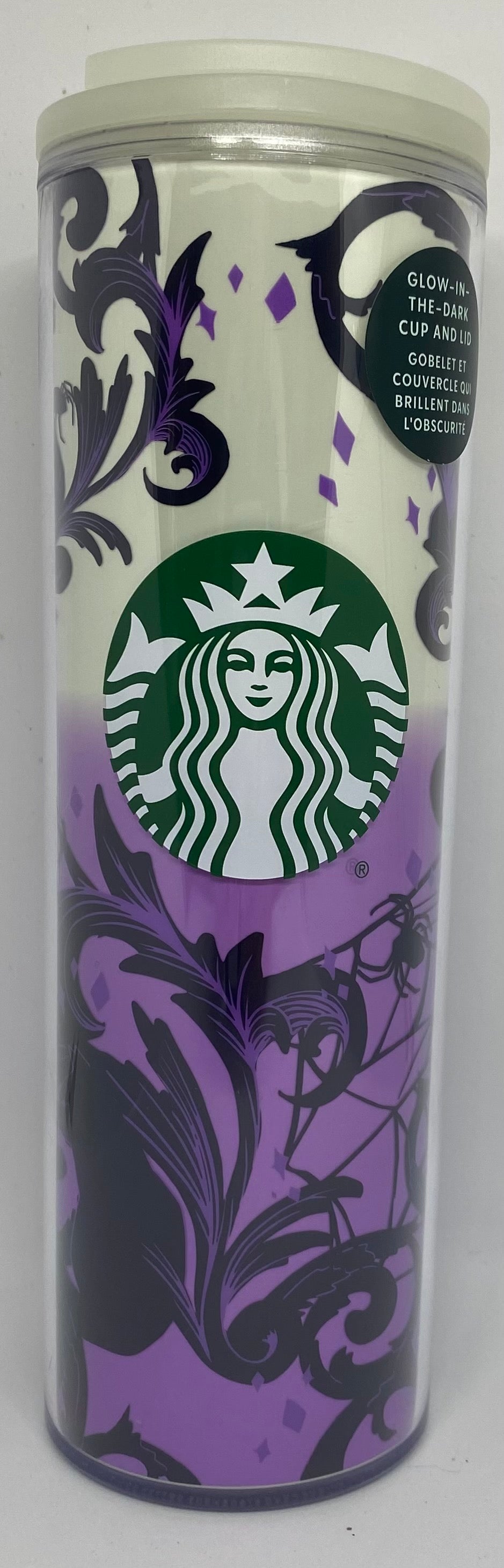 Starbucks Halloween 2021 Glow in the Dark Cup and Lid Purple Cat Web Spider New