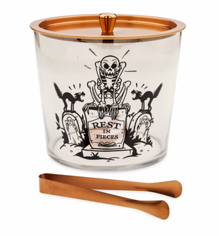 Disney Halloween Mickey The Skeleton Dance Ice Bucket with Tongs and Lid New