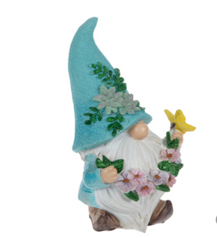 Hobby Lobby Spring Easter Blue Gnome with Butterfly and Flowers Figurine New