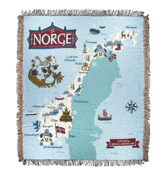 Disney Parks Epcot Mickey & Friends Norway Map Cotton Throw New with Tag
