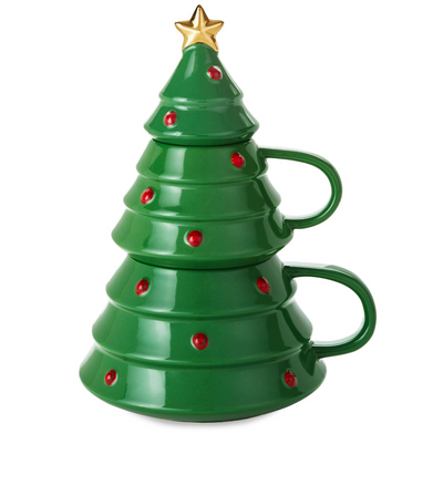 Hallmark Holiday Christmas Tree Stacking Mugs Set of 2 New with Tag
