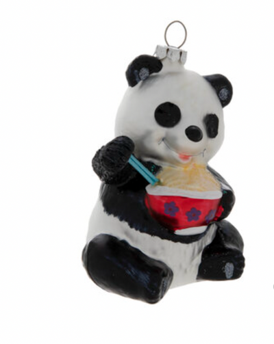 Robert Stanley Panda & Noodles Glass Christmas Ornament New with Tag