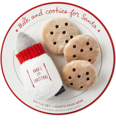 Hallmark Baby's First Christmas Milk and Cookies Rattle Set of 4 New with Card