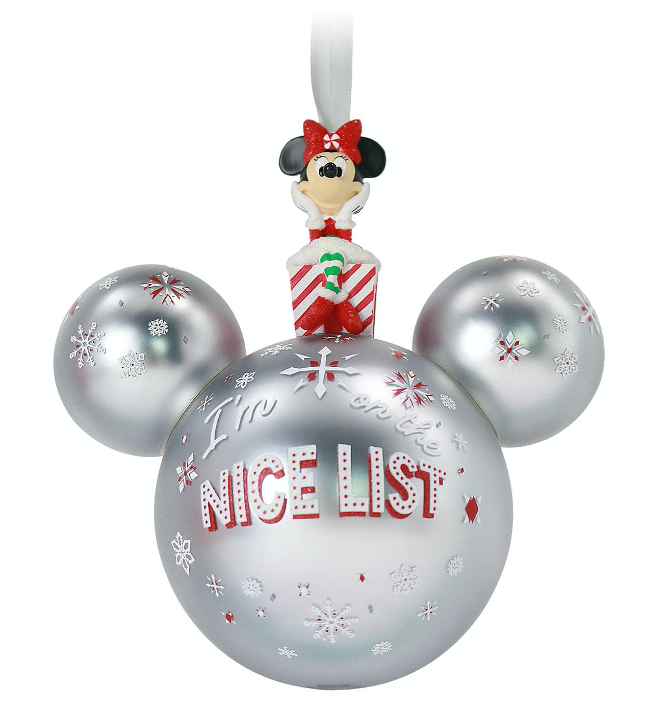 Disney Parks Minnie Icon Ball I'm the Nice List Ornament with Figurine New Tag