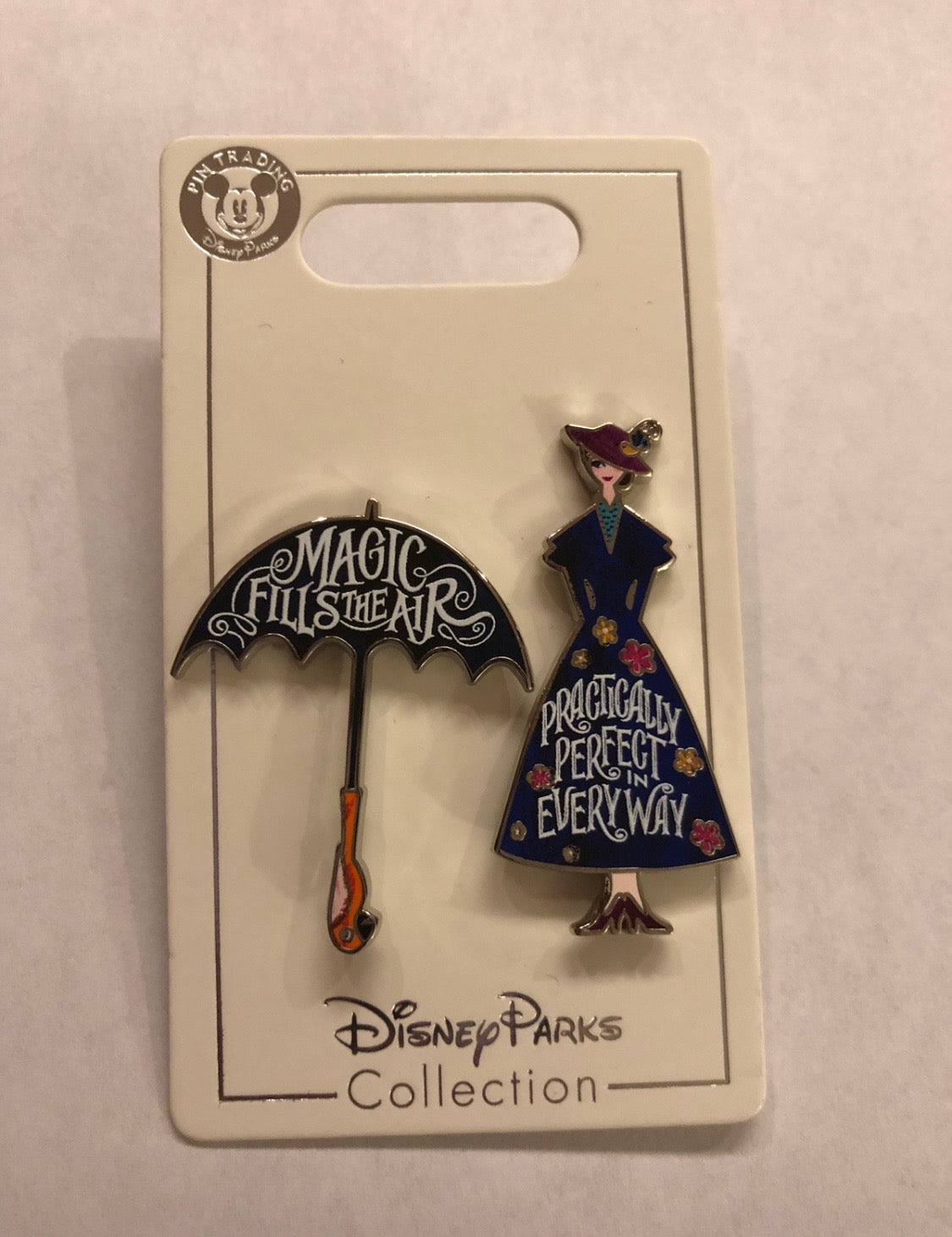 Disney Parks Mary Poppins and Umbrella Pin Set New with Card