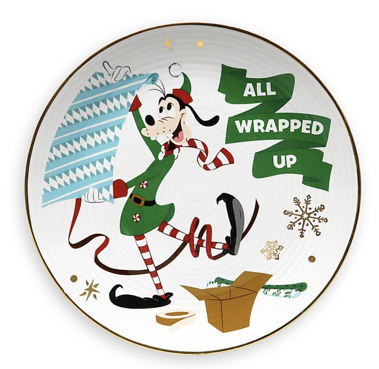Disney Parks Holiday Cheer Goofy All Wrapped Up Christmas Dessert Plate New