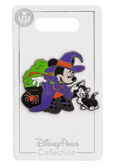Disney Parks Happy Halloween Minnie Witch and Figaro Pin New with Card