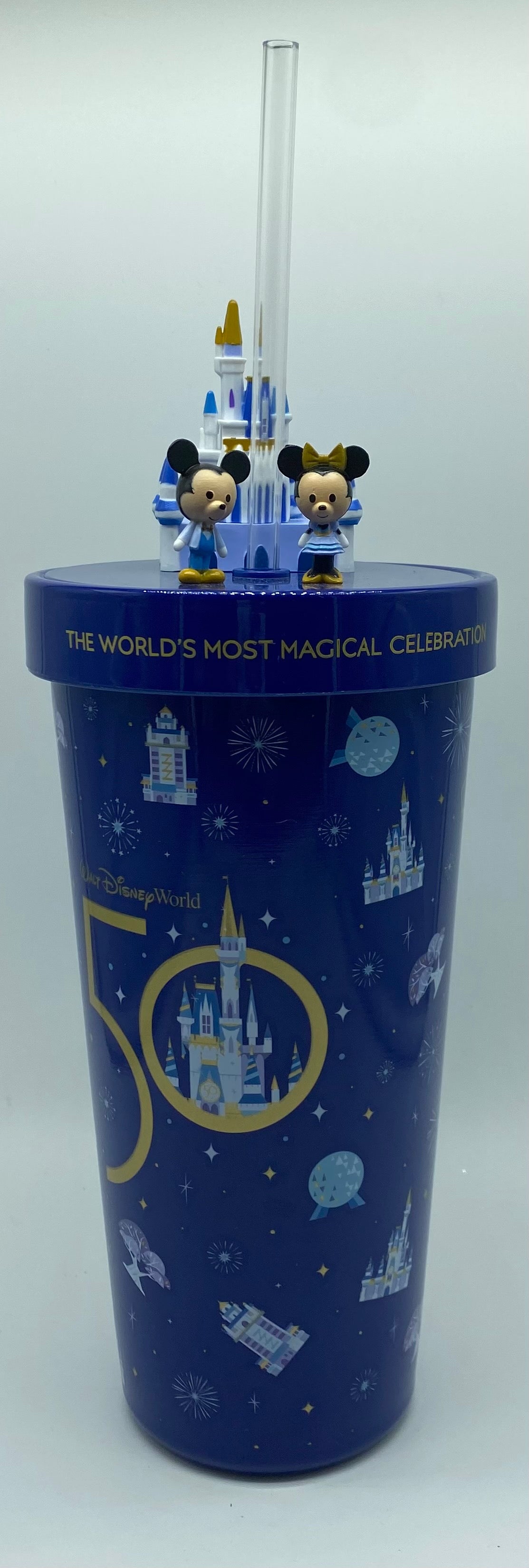 Disney Parks 50th Mickey Minnie Castle Stainless Steel Tumbler with Straw New