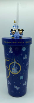 Disney Parks 50th Mickey Minnie Castle Stainless Steel Tumbler with Straw New
