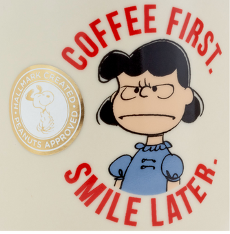 Hallmark Peanuts Lucy Coffee First Smile Later Coffee Mug New