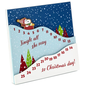 Hallmark Peanuts Sledding Snoopy Christmas Countdown Calendar Wood Sign New