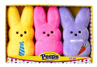 Peeps Easter Peep Plush Yellow Pink Purple Bunny Pet 3pk Toy 1 New with Box
