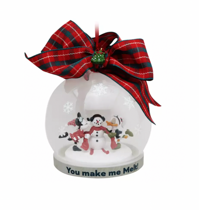 Disney Minnie and Daisy Kissing Snowman Holiday Globe Christmas Ornament New