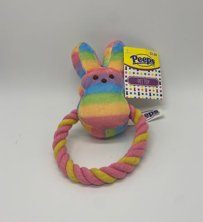 Peeps Easter Peep Rainbow Bunny Pet Toy Rope Ring Plush New with Tag