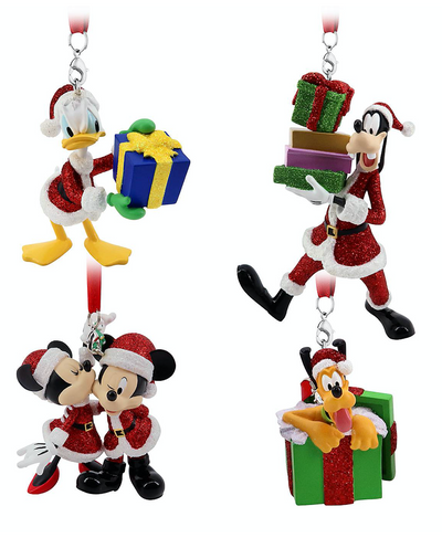 Disney Parks Santa Mickey Mouse and Friends Figural Christmas Ornament Set New