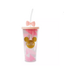 Disney Disneyland Mickey and Minnie Pink Bow Hello Travel Tumbler with Straw New