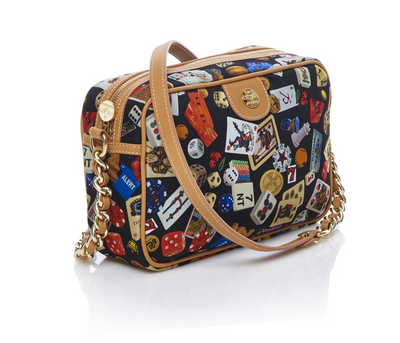 Las Vegas Life is a Game Dark Black Bag Crossbody Made in Italy Divo Diva New