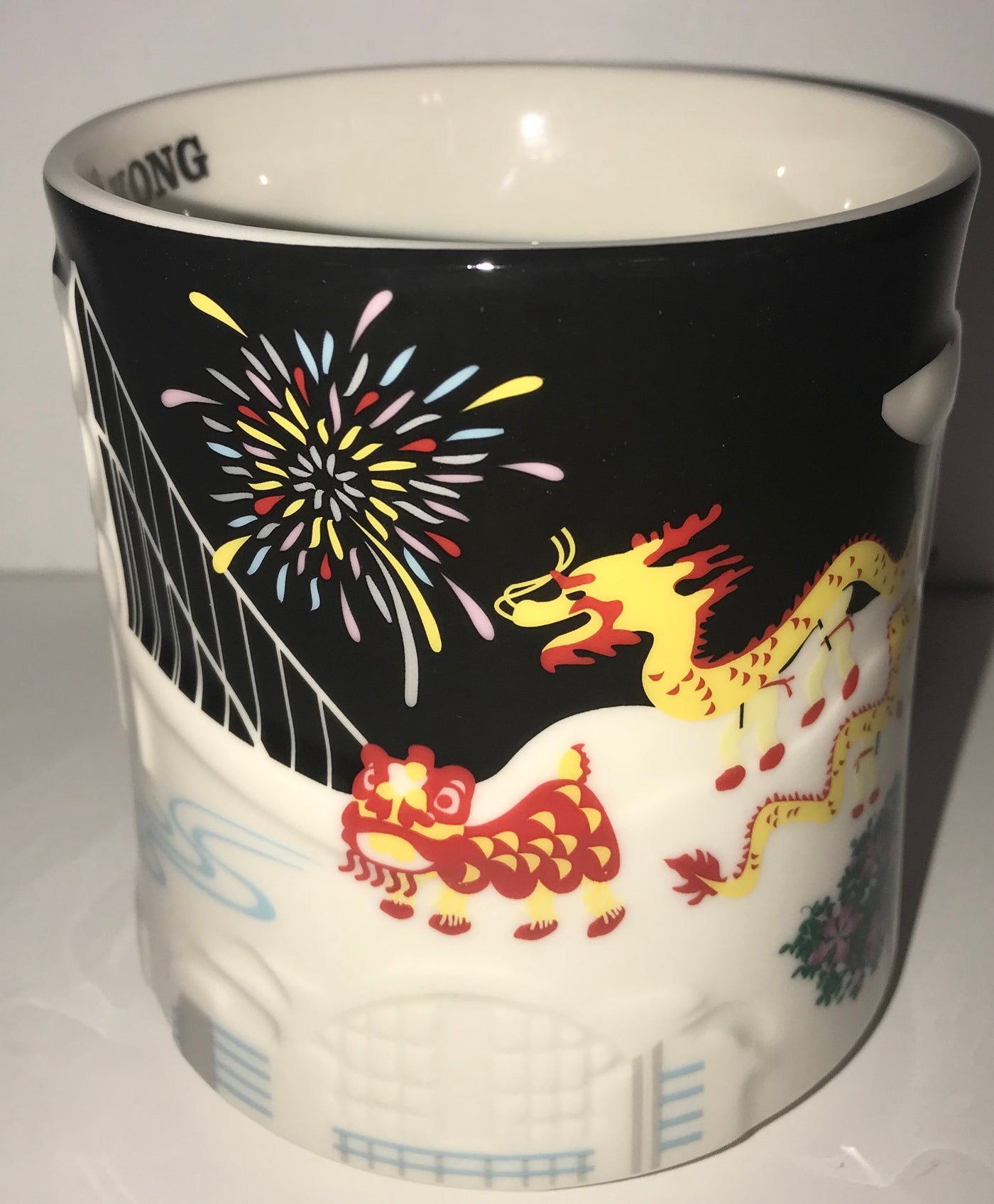 Starbucks Global Icon City Black Relief Hong Kong Ceramic Coffee Mug 16 Oz 2 New