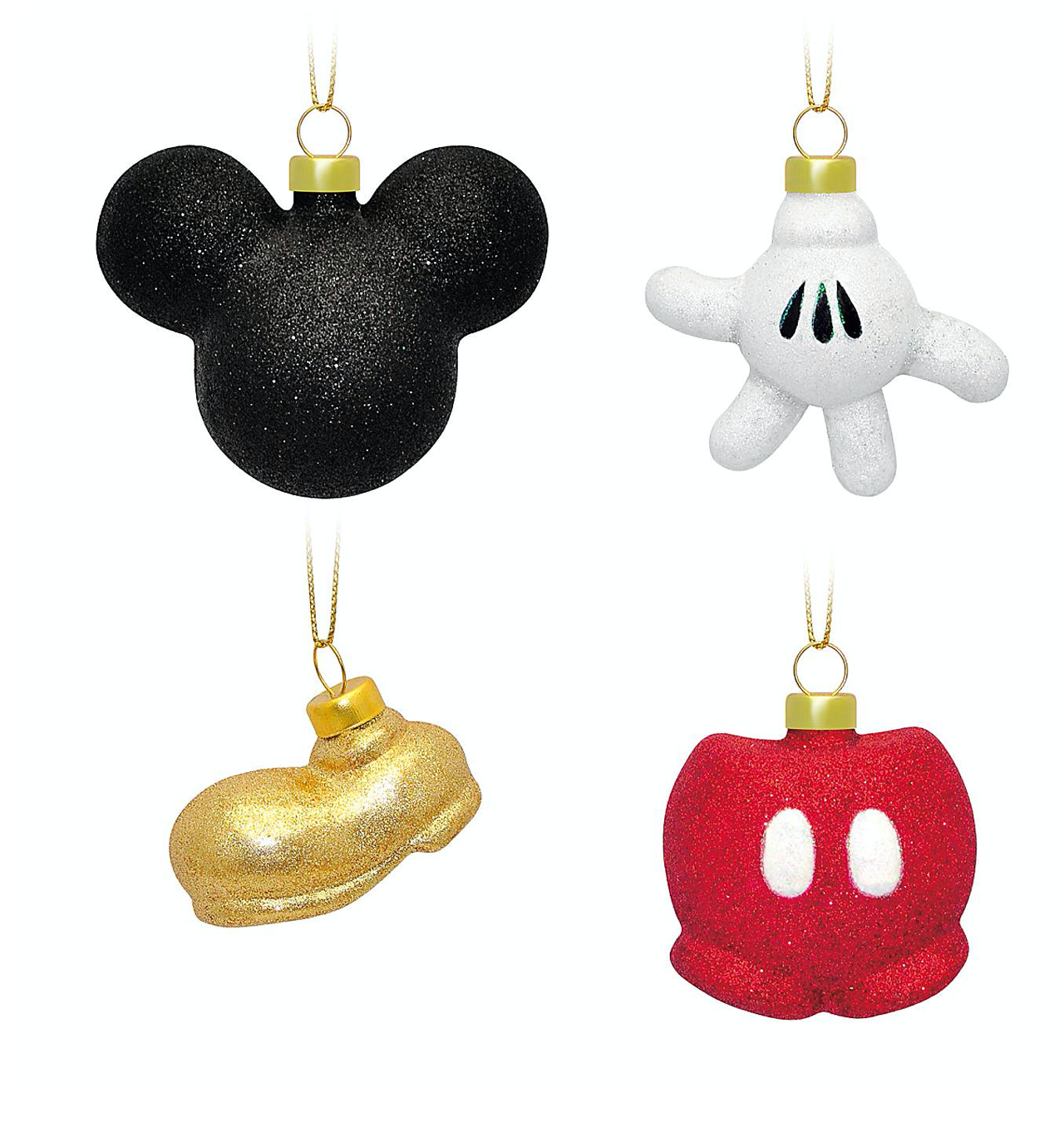 Disney Parks Mickey Mouse Body Parts Glitter Christmas Ornament Set New with Box