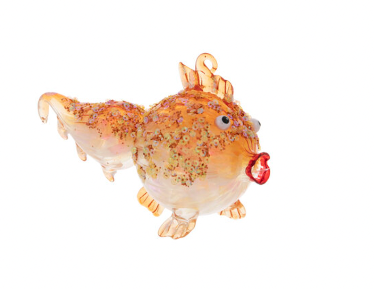 Robert Stanley 2021 Orange Glitter Blowfish Glass Christmas Ornament New w Tag