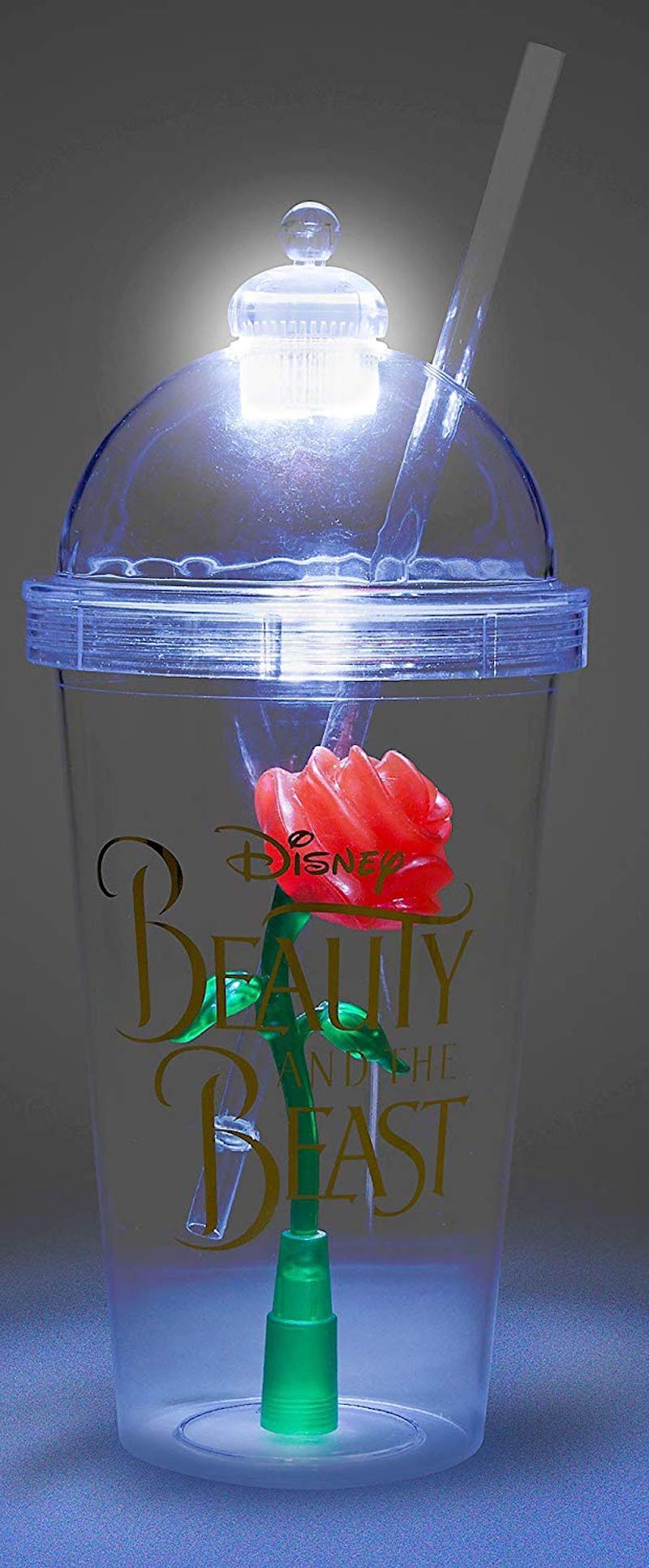 Disney Parks Beauty and the Beast Rose Light Up Souvenir Cup Tumbler New