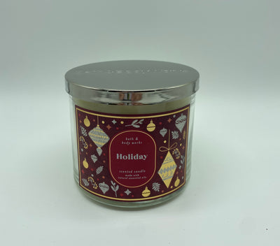 White Barn Bath and Body Works White Holiday 3 Wick Scented Candle New with Lid