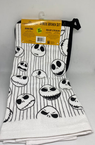 Disney Halloween Jack and Sally Dish Towel Pot Holder and Oven Mitt New with Tag