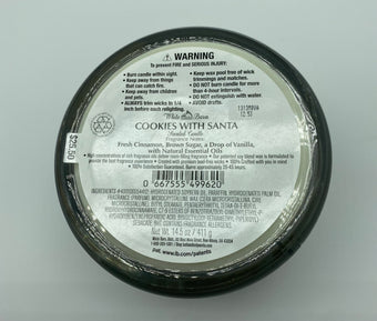 White Barn Bath and Body Works Cookie with Santa 3 Wick Scented Candle New w Lid