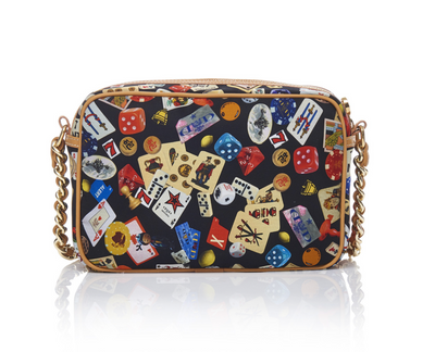Las Vegas Life is a Game Dark Black Bag Crossbody Made in Italy Divo Diva New