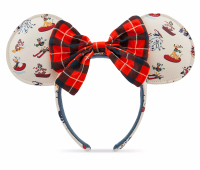 Disney Minnie Mouse Ear Holiday Headband with Bow Plaid New with Tag