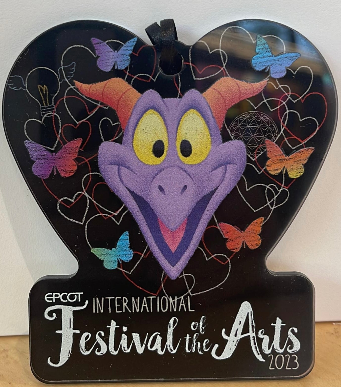 Disney Epcot Festival of Arts 2023 Figment Acrylic Heart Christmas Ornament New