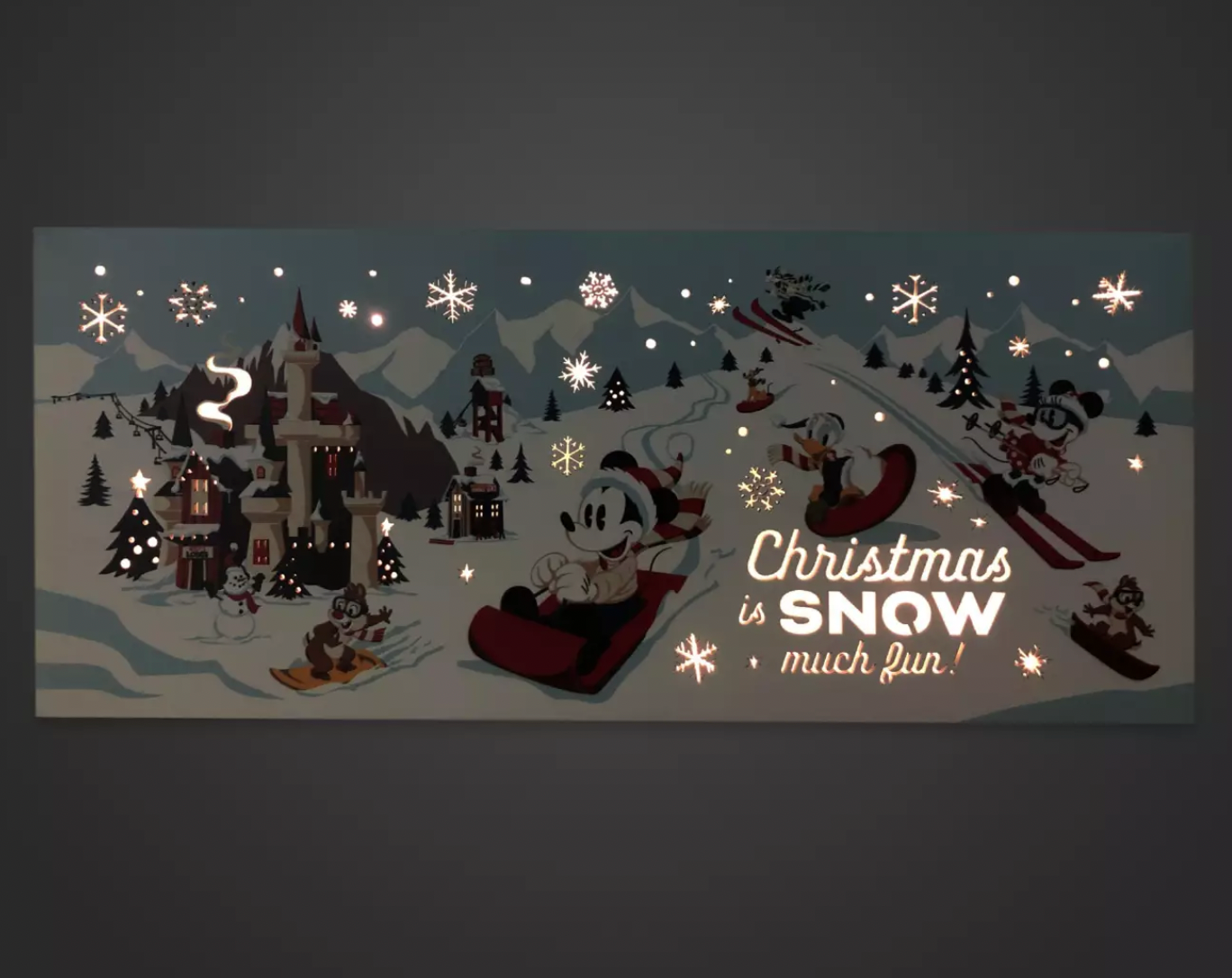 Disney Walt's Holiday Lodge Mickey Friend Sledding Christmas Light Up Sign New