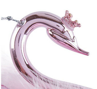 Holiday Time Pink Feather Swan With Crown Christmas Ornament New With Tag