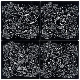 Disney Parks Be Our Guest Lumiere Black Chalkboard Four Absorbent Coasters New