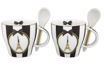 Disney Parks Epcot Paris Eiffel and Bow Mini Mug Set with Spoons New