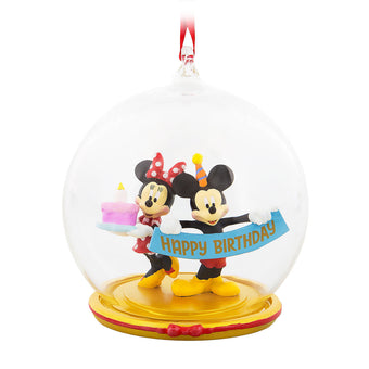 Disney Mickey and Minnie Mouse Birthday Ornament Globe Christmas Ornament New